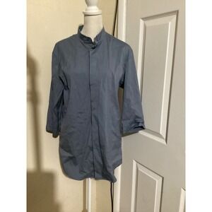 COS Blue Grey Mandarin Collar 3/4 Sleeve Hidden Button Tunic Shirt Womens S